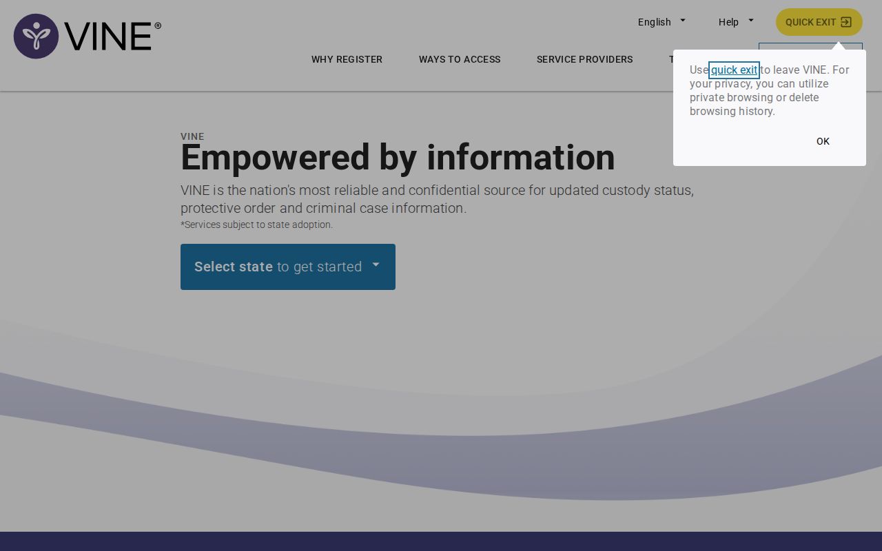 VINELink county and state custody search interface