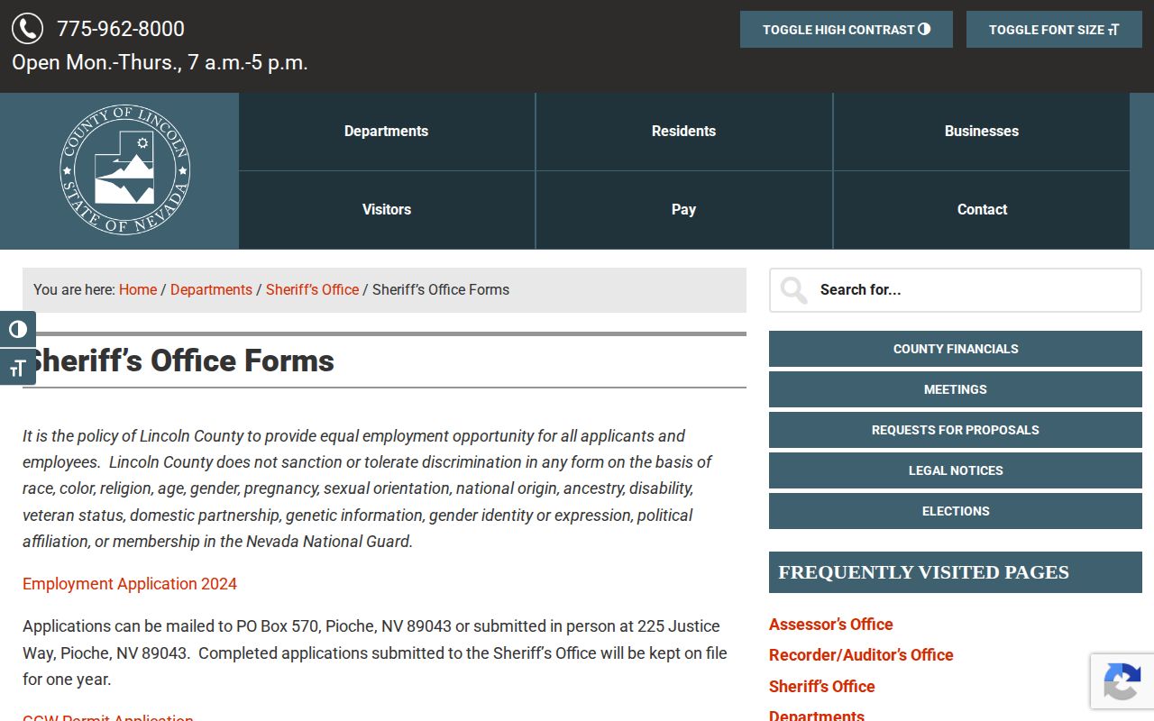 Lincoln County Sheriff forms and public records page