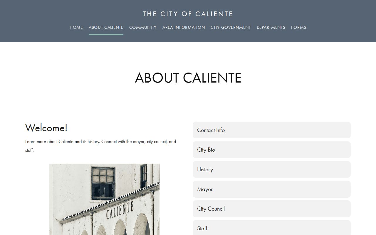 Official City of Caliente information page